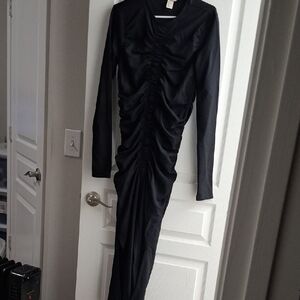 H&M Black Long Sleeve Ruched Dress